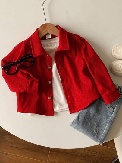 4pcs Family Matching Outfits, Mommy And Me, Baby Boy, Baby Girl, Red Corduroy Long Sleeve Shirt, Soft And Comfortable All-Match Versatile, Suitable For Home, Outings, Autumn, Winter, Christmas