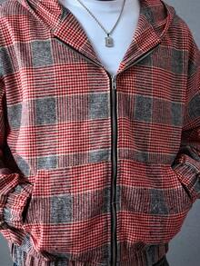 ROMWE MEN Prep Men's Plaid Hooded Jacket, Loose Cropped Style, Fall/Winter - Multicolor - View 3