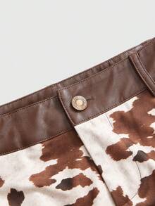 ROMWE Grunge Punk Bộ 2 món áo crop top và quần short mini họa tiết động vật phương Tây cổ điển dành cho nữ - màu nâu - Xem 5