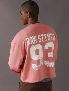 STYNVO Men's Casual Letter Print Crew Neck Long Sleeve Pullover Sweatshirt, Autumn - Pink - View 1