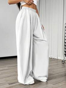 SHEIN Unity 女式休闲纯色阔腿运动裤 - 白色 - 查看 3