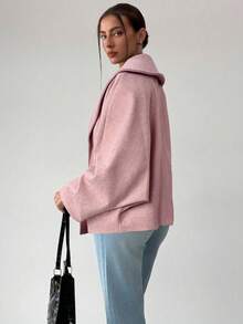 Aloruh New Autumn/Winter Grey Versatile Woolen Elegant Lapel Overcoat - Dusty Pink - View 4