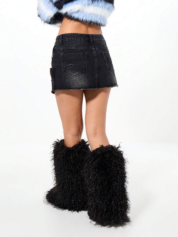 SUMWON WOMEN Deconstructed Denim Mini Skirt With Raw Hem