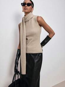 ATUI Studio Damen einfarbige minimalistische ärmelloser Strickweste, vielseitig tragbar im Herbst/Winter, modisches Zweiteiler Strick-Top, geeignet für Feiertage und den Alltag, Lässig Chic, Stadtfrauen