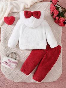 SHEIN 2件套女婴加厚羊毛保暖服，秋冬 - 紅色 - 查看 2
