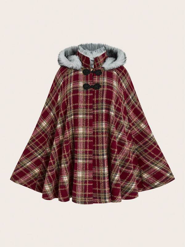 SHEIN Sweetro Plus Size Women's Casual Versatile Plaid Poncho Scarf, Autumn/Winter