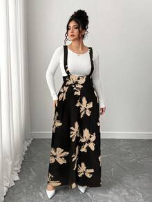 Elenzga Pantalones peto negro y blanco de talla grande, adecuados para primavera, verano y otoño - Negro - Ver 5