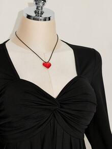 SHEIN ICON 大码女式黑色胸部扭纹针织上衣，娃娃装针织上衣，Y2k 服装，毕业季返校季返校服装秋季服装，女式可爱上衣，娃娃装上衣 - 黑色 - 查看 6