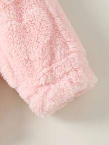 Young Girls Fuzzy Heart Pattern Hooded Long Sleeve Jacket, Pink, Autumn/Winter - Pink - View 4