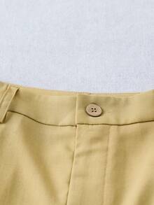 SHEIN Franclia Bộ 2 món áo dài tay và quần short tối giản màu trơn dành cho nữ, trang phục thường ngày - Màu vàng ngỗng - Xem 4