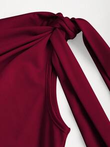 Sweetra Women's Oblique Shoulder Flounce Sexy Bodycon Dress, Waist Cinching, Bodycon, French Chic Mini Skirt - Red - View 6