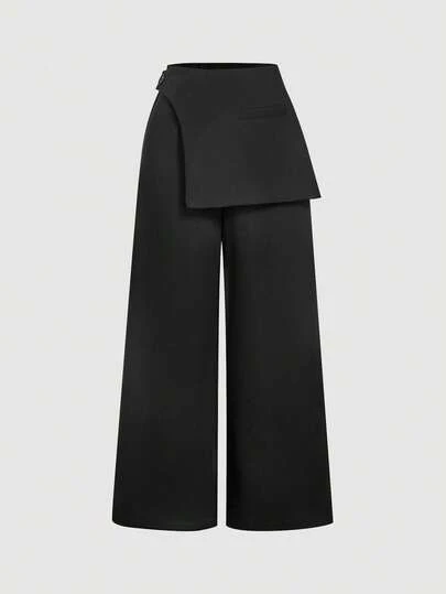 SHEIN MOD Women Dark Gray Overlay Formal Pants, Suitable For Back To School Season, Workwear In Fall/Winter,Cozy Fall And Winter Clothes For Women, Wide Leg Pants