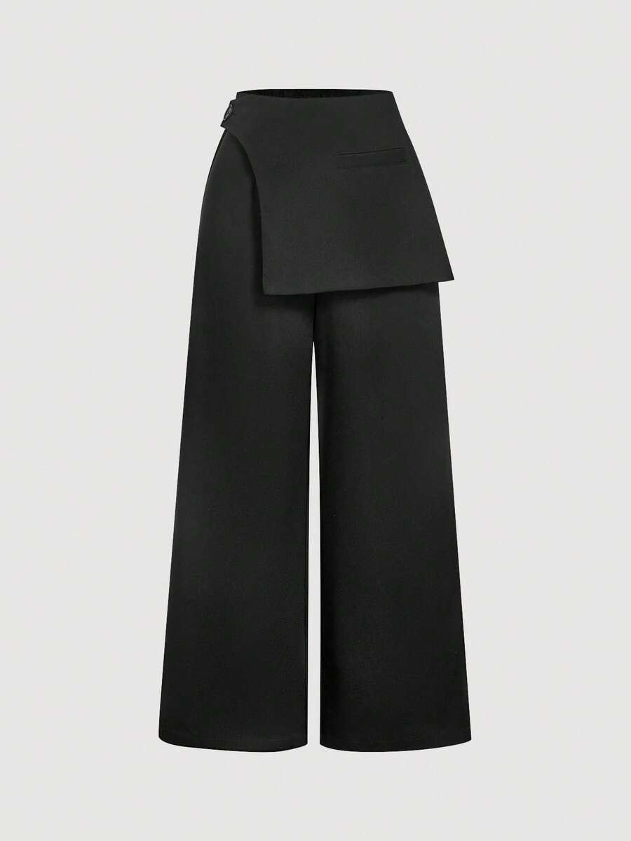 SHEIN MOD Pantalones formales con superposición gris oscuro, adecuados para la temporada de regreso a la escuela, ropa de trabajo en otoño/invierno