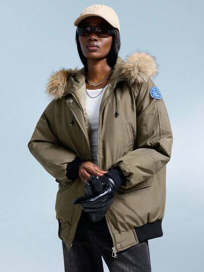 Aveloria GENKIRA Abrigo parka con cuello de piel estilo vintage americano, chaqueta acolchada de algodón grueso con capucha para mujer, invierno