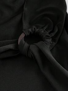 SHEIN MOD Chân váy cỡ lớn cạp cao xếp ly vạt lệch, chân váy midi màu đen, chân váy buộc dây, chân váy quấn, chân váy lệch, chân váy buộc dây màu nâu. - màu đen - Xem 3