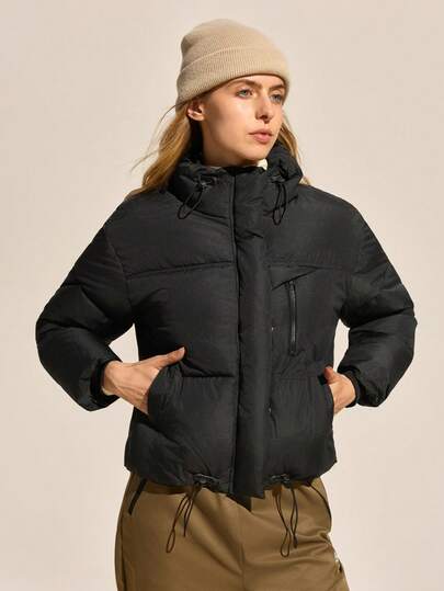 Easithlete Abrigo acolchado corto y grueso de estilo moderno, abrigo acolchado holgado para mujer, invierno 2025