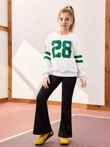 JNSQ Tween Girls Casual Loose Fit Graphic Print Crew Neck Long Sleeve Sweatshirt, Suitable For School, Outdoor Activities, Vacation, Streetwear, Party And Leisure, Autumn/Winter - White - View 4
