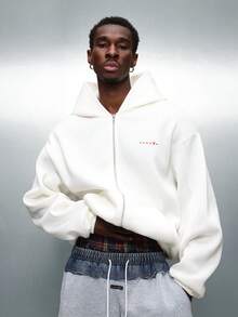 PLAYBOY X SUMWON Hoodie Crop Fit dengan Logo dan Resleting Penuh, Dilengkapi Tudung dan Tali Serut untuk Gaya Streetwear Kasual. - Putih - View 2