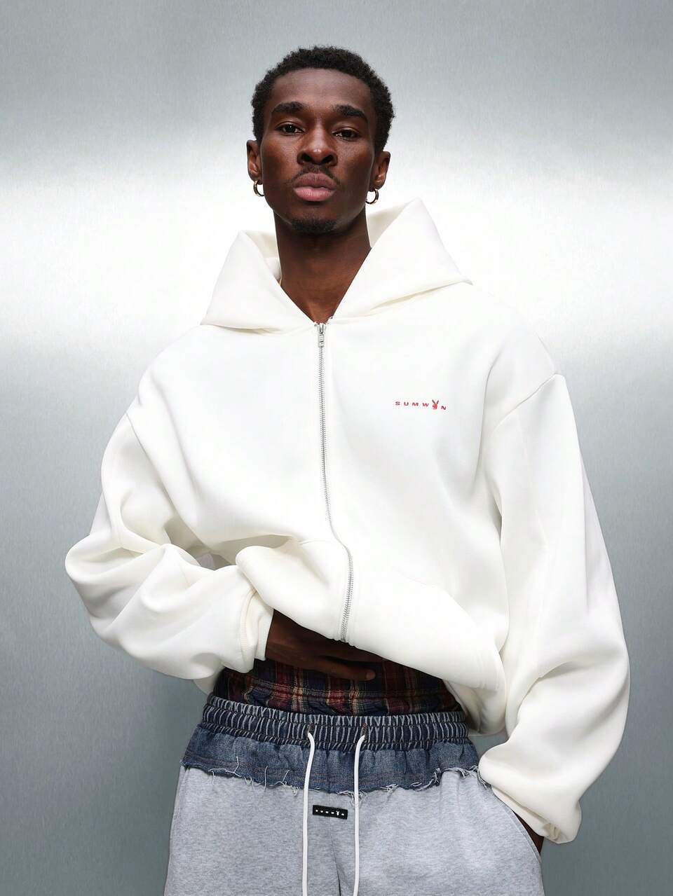 PLAYBOY X SUMWON Moletom com Capuz e Cordão Ajustado com Zíper Completo e Logo, para Uso Casual em Ambientes Urbanos