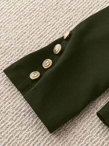 EMERY ROSE Fashionable Commuter Solid Color Double-Breasted Suit Jacket - Army Green - View 5