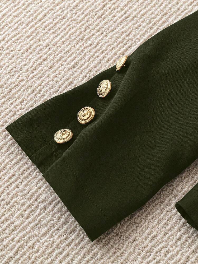 EMERY ROSE Fashionable Commuter Solid Color Double-Breasted Suit Jacket - Army Green - View 5