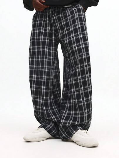 SUMWON 宽松格子裤阔腿格子裤休闲街头风宽松阔腿格纹图案秋冬舒适穿搭