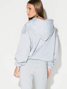 KIZN Scuba Style Oversized Zip Through Hoodie With Drawstring And Shoulder Pad Details Casual Streetwear - Grey - View 2