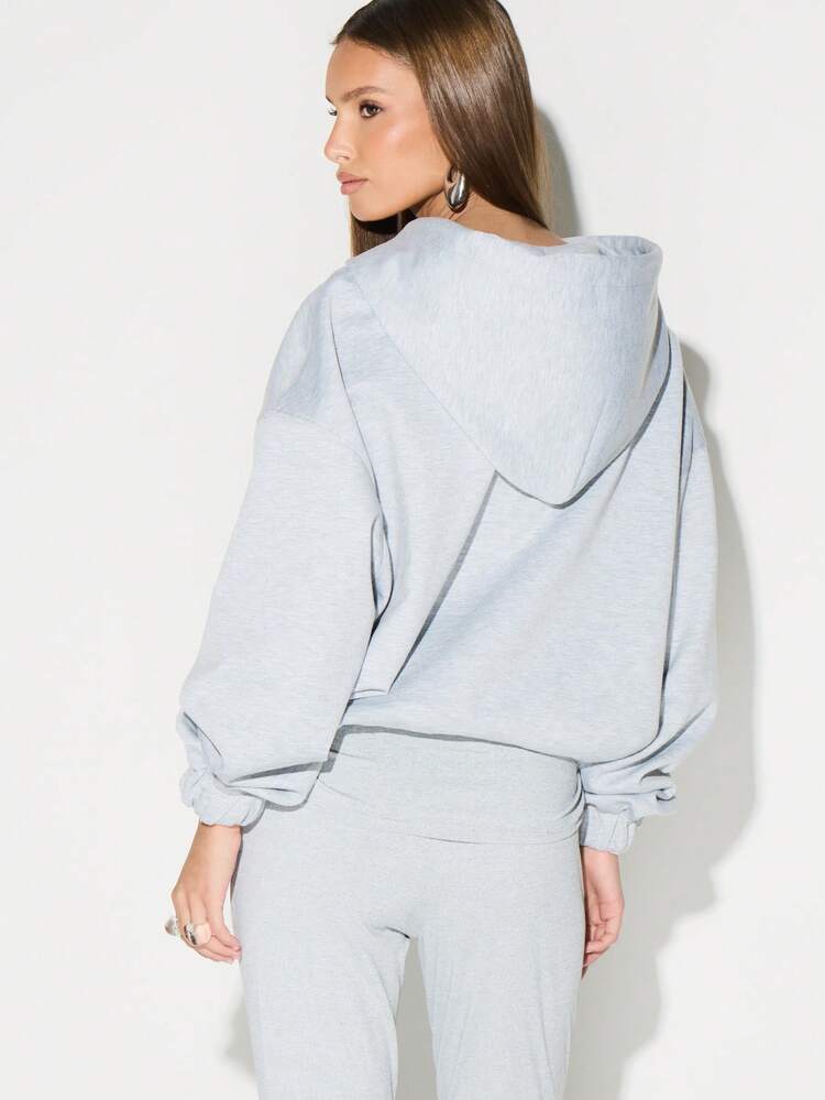 Sudadera con capucha con cremallera y detalles de cordón y hombreras, estilo casual de streetwear con estilo de buceo oversize