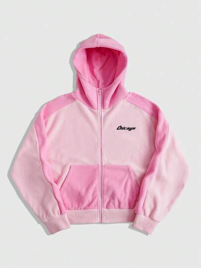 Street Life Men's Autumn/Winter Sherpa Letter Graphic Zip-Up Casual Hoodie