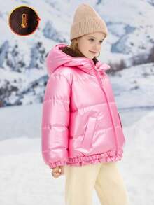 Elladie kids Young Girl' Casual Pink Metallic Coated Quilted Padded Long Sleeve Padded Coat, Warm For Winter - Hot Pink - View 6