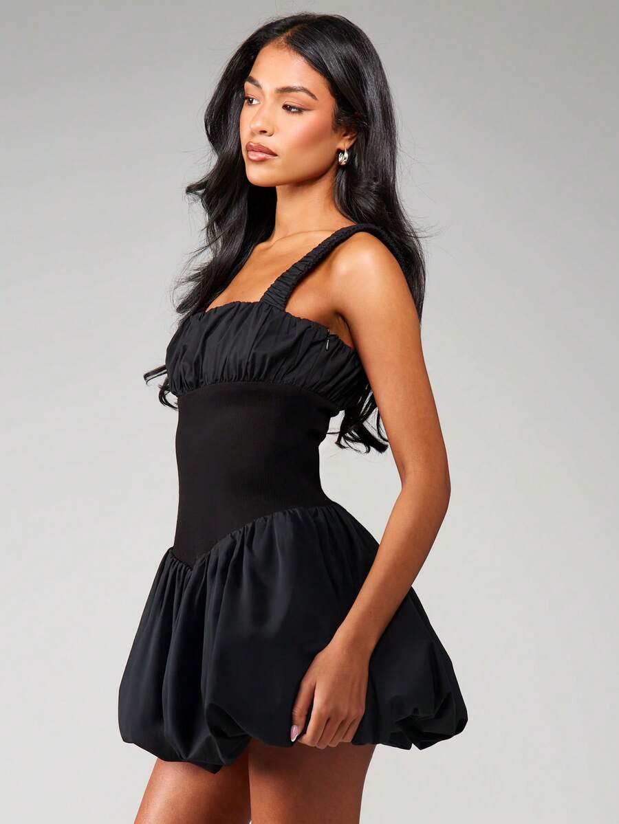 MISSGUIDED Sleeveless Square Neck Ruched Mini Dress With Elastic Waist And Balloon Hem For Party Evening Occasions