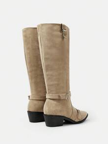 Styleloop Damskie buty z klamrą, szpiczastym noskiem i grubym obcasem, modne i eleganckie - Wielbłąd - Zobacz 4