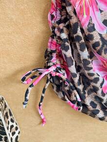 SHEIN Swim Bộ đồ bơi hở lưng họa tiết da báo và hoa gợi cảm cho lễ hội âm nhạc năm 2025 dành cho nữ - Nhiều màu - Xem 4