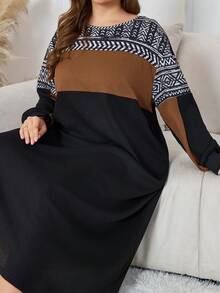 Lacomfia Plus Size Elegant Casual  Style Long Sleeve Crew Neck Hoodie - Multicolor - View 1