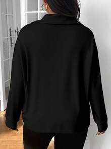 SHEIN Frenchy Áo thun nữ cổ bẻ màu đen trơn cỡ lớn, thường ngày thu/đông - Nhiều màu - Xem 2