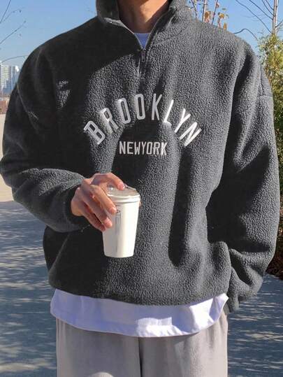 DAZY 男士字母印花套头卫衣，秋季七分拉链款