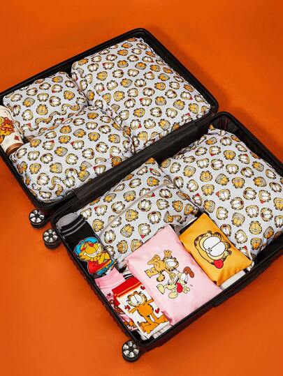 GARFIELD | SHEIN Cute Cartoon Pattern Printed Polyester Travel Storage Bag, Mesh Surface, Classified Storage, A Variety Of Sizes To Choose From, Suitable For A Variety Of Bag Sizes, Very Suitable For Short Trips, Long Trips, Daily Home Storage And Other Scenes, Suitable For Boys, Girls, Men, Women And Students, Cats