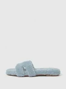 HighSole 2025年夏季新款女士一脚蹬拖鞋，法式度假时尚百搭黑色舒适平底凉鞋 - 藍色 - 查看 2