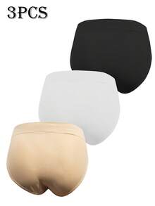 BloomMama 3pcs/Set Women's Comfortable Minimalist Solid Color High Waist Loose Seamless Maternity Briefs, High Quality & Cost-Effective - Multicolor - View 3