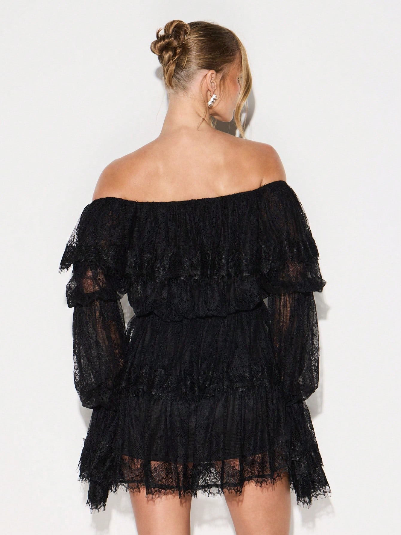 KIZN Off Shoulder Lace Ruffle Mini Dress