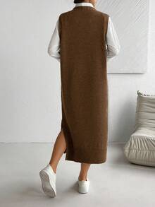 SHEIN LUNE Women's All-Match Versatile Commuter Long Dress - Coffee Brown - View 2
