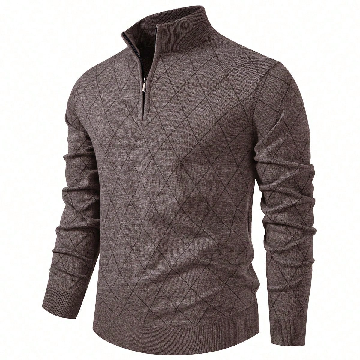 Jersey de punto de manga larga con media cremallera, ligero para hombre, otoño/invierno