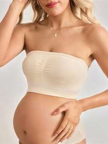 BloomMama Seamless, Bandeau, Nursing, Maternity, High Elasticity, Ruched, Strapless, Minimalist Fashion, Skin-Tone, Maternity Bra, Pregnancy, Nursing Period - Beige - View 4