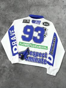 ROMWE MEN Street Life 男式撞色字母印花长袖运动 Polo T 恤 - 黑色 - 查看 2