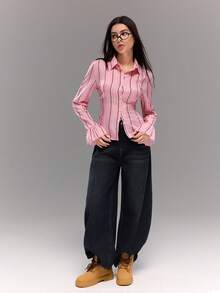 Blusa casual con maniche a sbuffo e volant all'orlo, design in vita alla francese, adatta per l'uso quotidiano estivo delle ragazze adolescenti