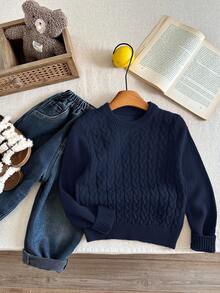 SHEIN Young Boys Young Girls Fashionable Casual College Style Cute,Preppy,Basic Super Soft And Comfortable Gingerbread Man Yellow Hoodie Sweater Suitable For Kids Outfits Young Boy Clothes Back To School,School Uniform Suitable For Keeping Warm, Suitable For Back To School, Suitable For Daily Use, Suitable For Christmas, Suitable For Birthday Parties, Basic And Versatile, Suitable For Halloween - Navy Blue - View 2