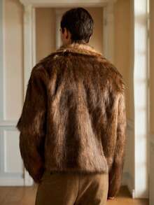 Manfinity NXTstreet 男士复古长袖仿皮草外套，秋冬季时尚之选 - 黑色 - 查看 2