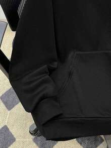 SHEIN Teen Boy Casual Loose Comfortable Versatile Solid Color All-Match Sweatshirt Autumn Winter Clothes ForGirln - Black - View 8