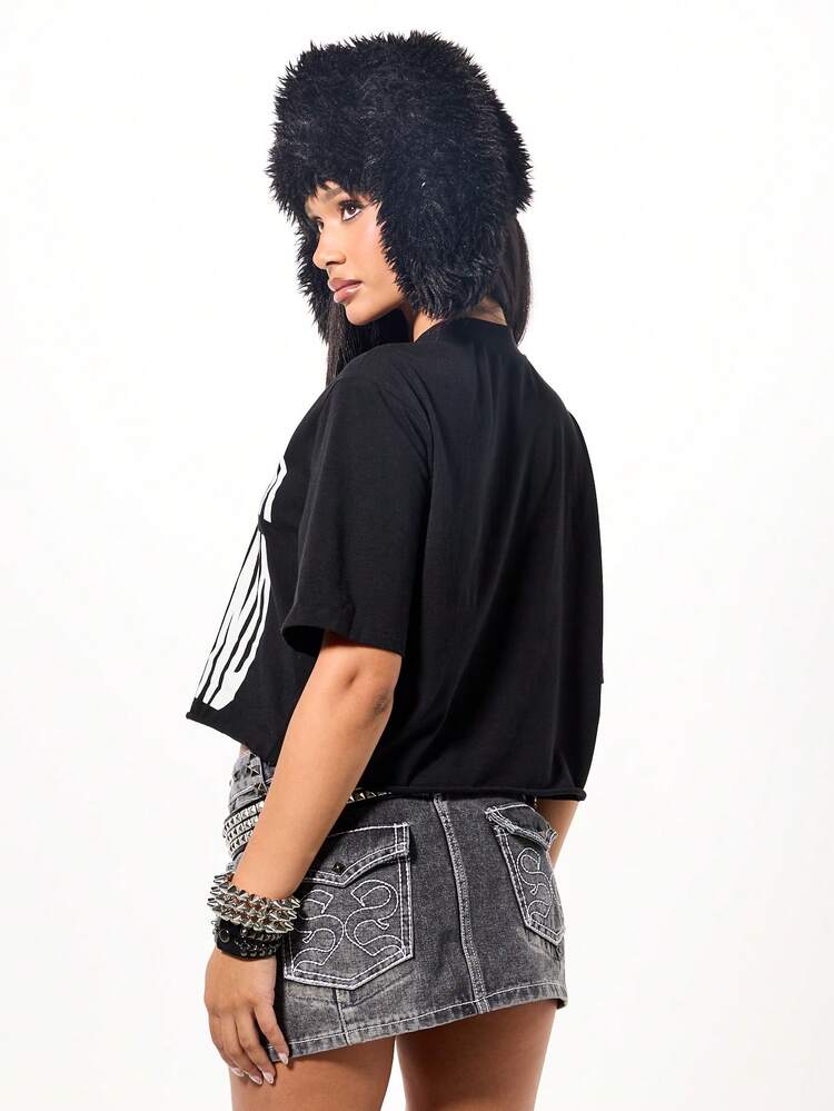 SUMWON WOMEN ロックスターガールフレンドプリントクロップTシャツ