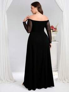 Coutiva 大码女式露肩长袖束腰正式晚礼服 - 黑色 - 查看 2